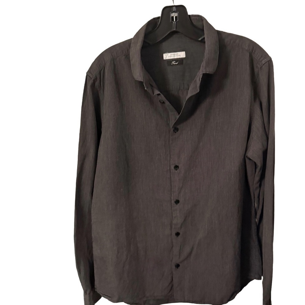 VERSACE “Trend” Men’s Textured Dark Gray Button Down Shirt Sz EU 42 US 16.5 L-XL